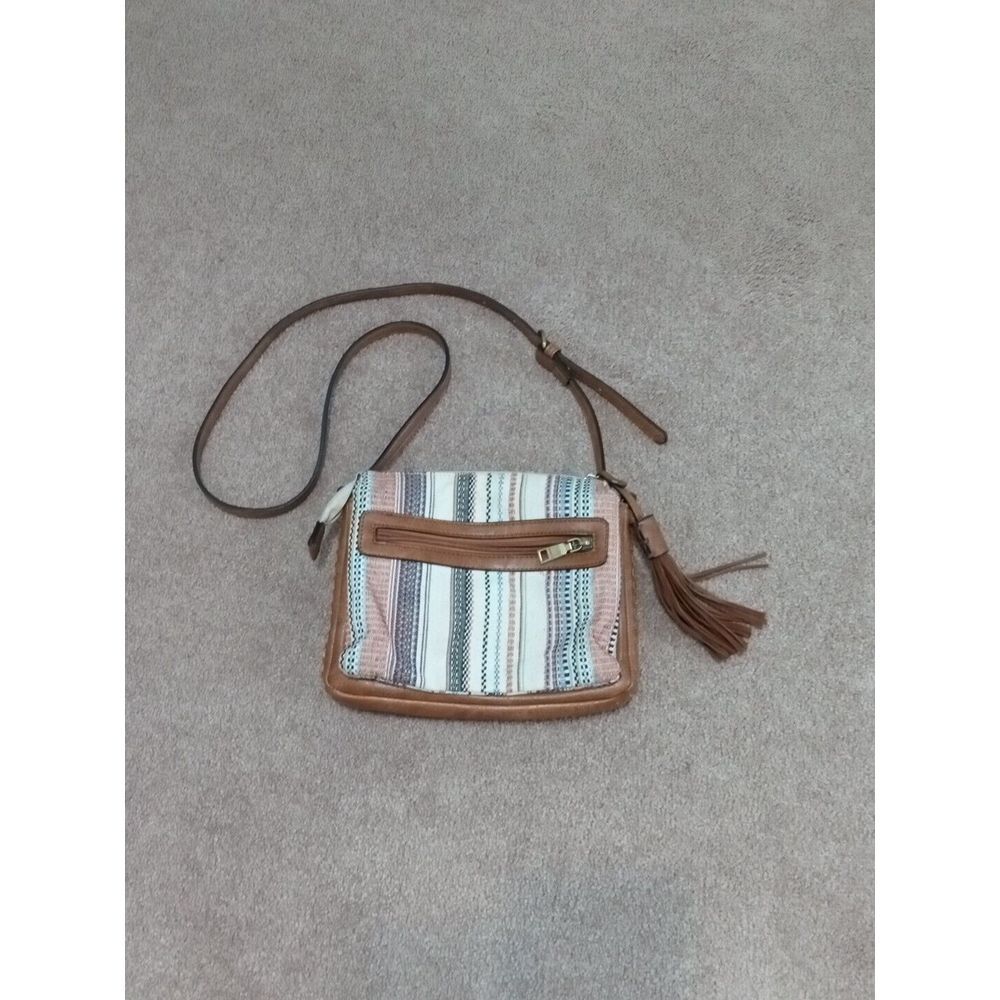 Jen & Co. Women's Boho Rust Striped Crossbody Vegan Leather Bag Adjustable Strap